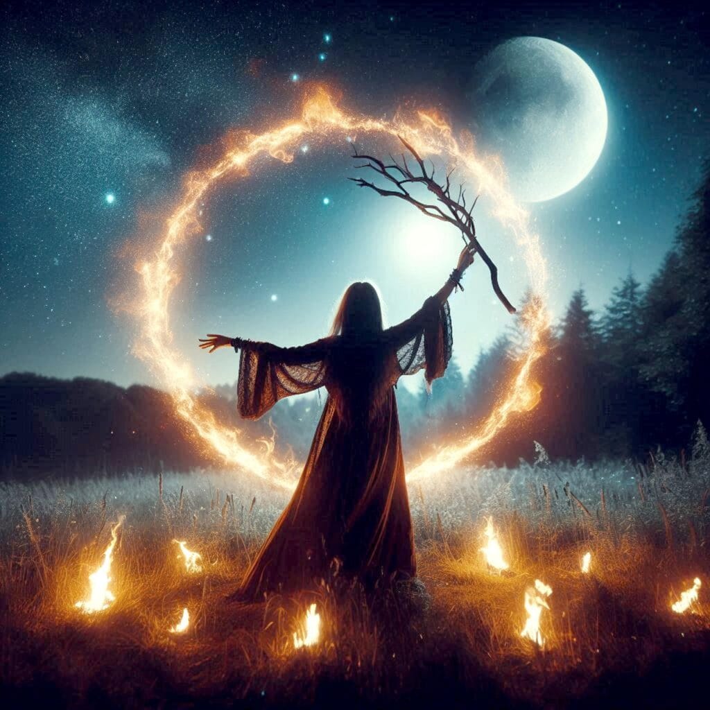 Bruja invocando al fuego