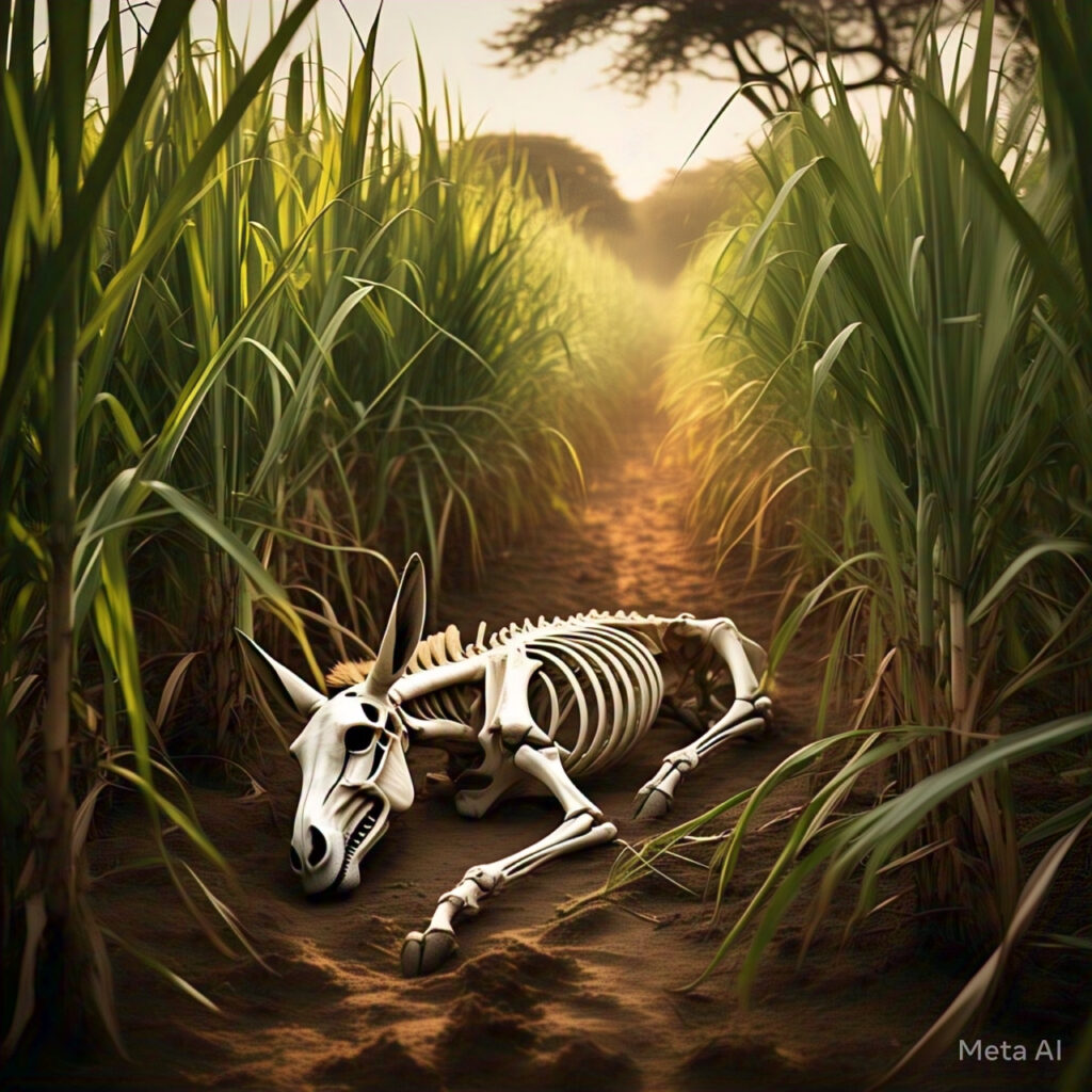 Osamenta de burro en el cañal