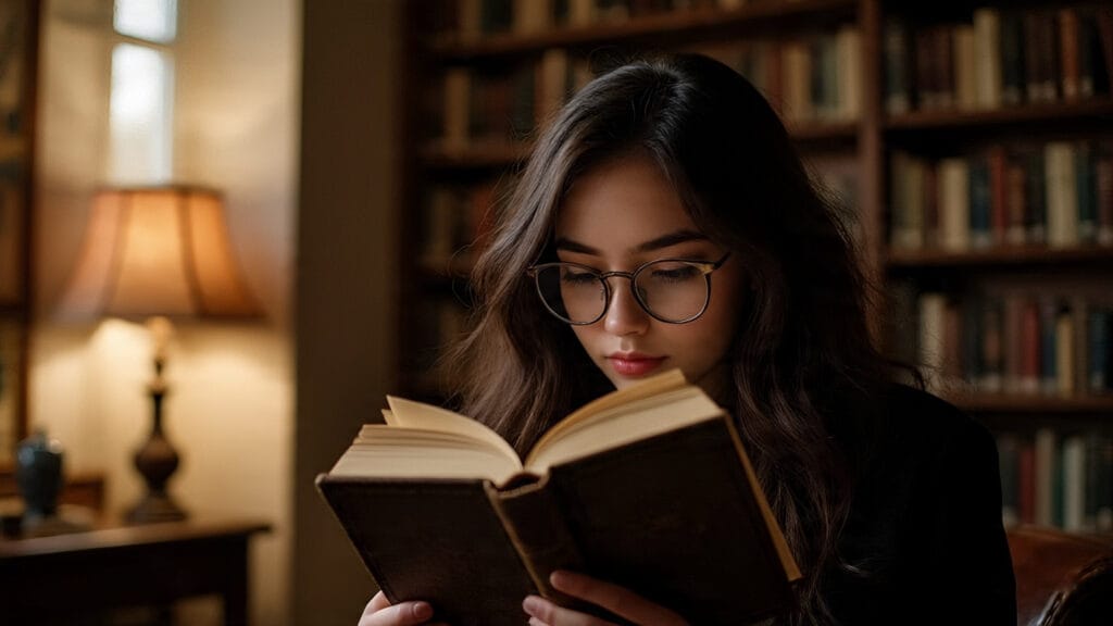 Muchacha disfrutando de la lectura de una novela